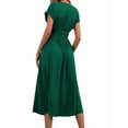 thumbnail image 5 of Womens Solid Color Overlap V Neck Batwing Sleeve Waist Pleated Long Elegant Dress Maxi Green L, 5 of 10
