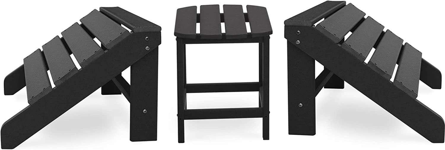 FHFO Adirondack Ottoman and Side Table for Adirondack Chairs, 2 Pieces Outdoor Adirondack Footrest & 1 Piece End Table, Weather Resistant Footstool Table for Adirondack Chair （Black） - image 1 of 5