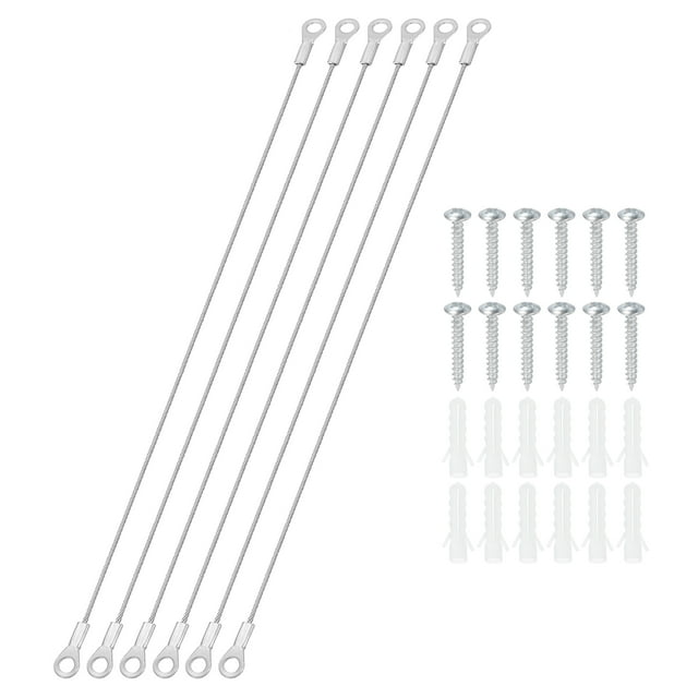 Stainless Steel Lanyard Cable with Eyelets 0.06" x 12" 1.5mm x 30cm Lock Security Wire Rope with Screws, 6 Pack
