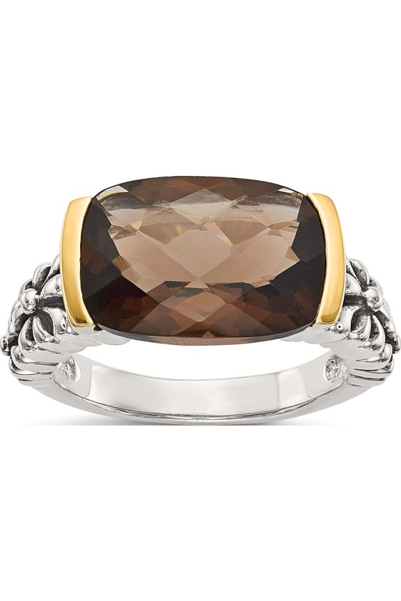 14K/Silver Two-Tone Sterling Silver With 14K Smoky Quartz Ring (Size 7) Made In Thailand qtc18-7