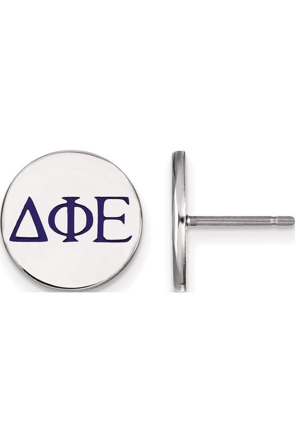 Sterling Silver S. Rh-Plated Logoart Delta Phi Epsilon Enameled Post Earrings (12 X 12) Made In United States ss032dph