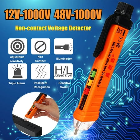 Non Contact Voltage Tester, Dual Range Pen Voltage Detector for High / Low Sensitivity AC12-1000V AC48-1000V