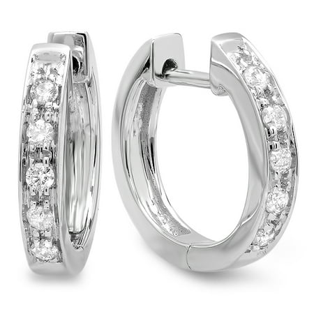 0.15 Carat (ctw) 10K White Gold Round White Diamond Ladies Huggie Hoop Earrings