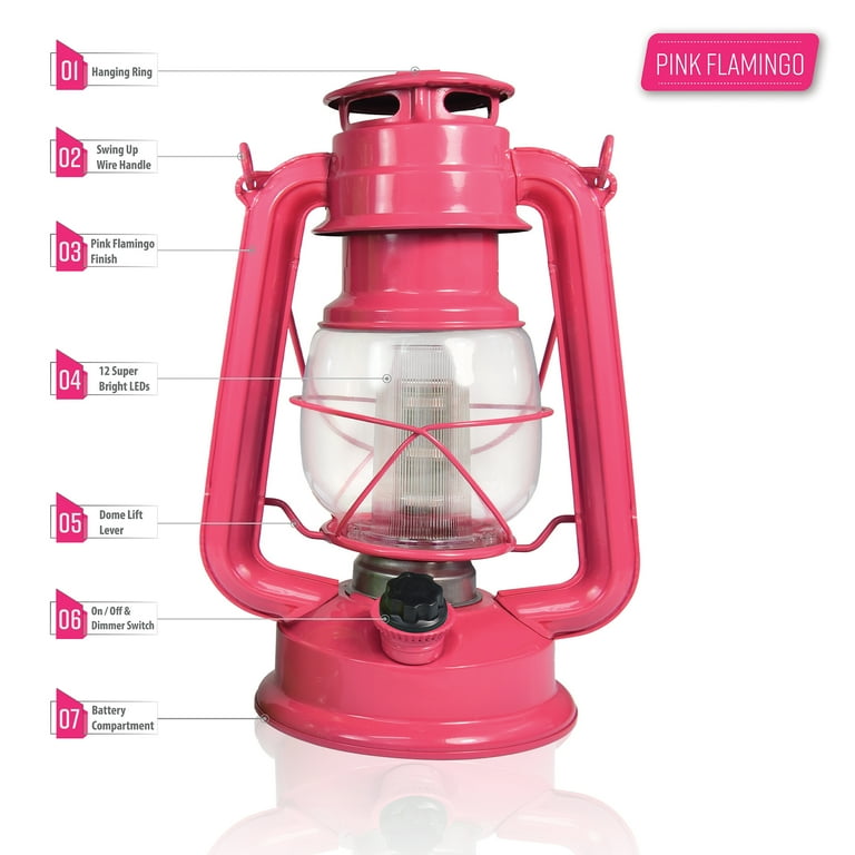 Northpoint LED Lantern, 12-LED 150-Lumen Lantern, Pink Flamingo