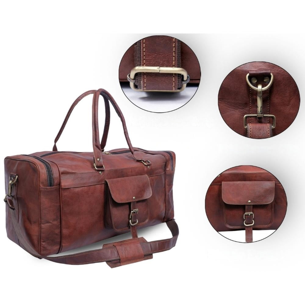 Agwani Handicraft Genuine Leather Duffel 24 Inch, Travel Overnight Weekend Bag for Men, Brown Vintage Gym Sports & Vacation Luggage.