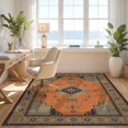 thumbnail image 3 of Design&I 8'x10' Ultra Soft Area Rug, Orange Navy Geometric Symmetry Floral Accents Intricate Border Design, Central Fluffy Washable Non Shedding for Bedroom Living Room Under Sectional, 3 of 3