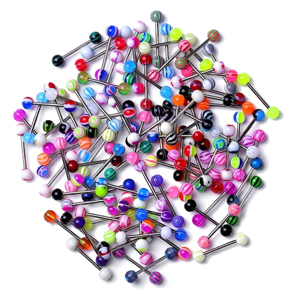 DESIGNICE 50Pcs Colorful Stainless Steel Barbell Tongue Rings,Piercing Jewelry Set,Cosmetic Tongue Piercing Bars for Men and Women,Trendy Body Jewelry
