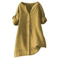 thumbnail image 3 of Women's Solid Linen 3/4 Sleeve V-Neck Tunic Blouse | Casual Dressy Oversized Top, 3 of 9