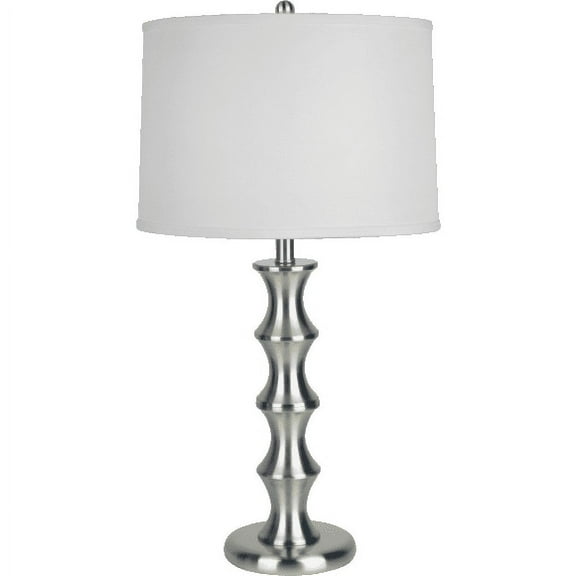 NEW Classic Brushed Steel Base with White Fabric Shade Finish 29" Table Lamp 31124
