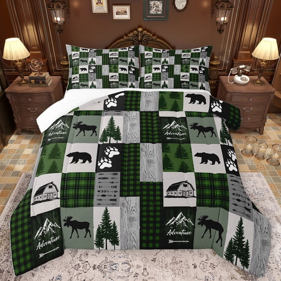 Homewish Safari Moose Bear Bedding Comforter Set,Country Farmhouse Lodge Twin Comforter Sets,Outdoor Adventure Bedding Set For Men Women,Ultra Soft Home Decor,2-Piece