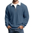 thumbnail image 3 of KKBOTIVE Quarter Zip Up Polo Sweatshirt for Men, Casual Long Sleeve Solid Color Collared Pullover Top Men's Fashion ( Navy Size: XL ), 3 of 5