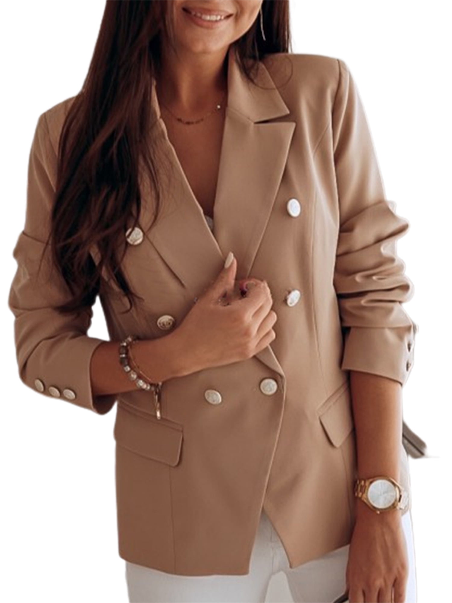 Womens One Button Blazer Suit Jacket Lapel Slim Fit Thicken Trench Pea Coat Outerwear