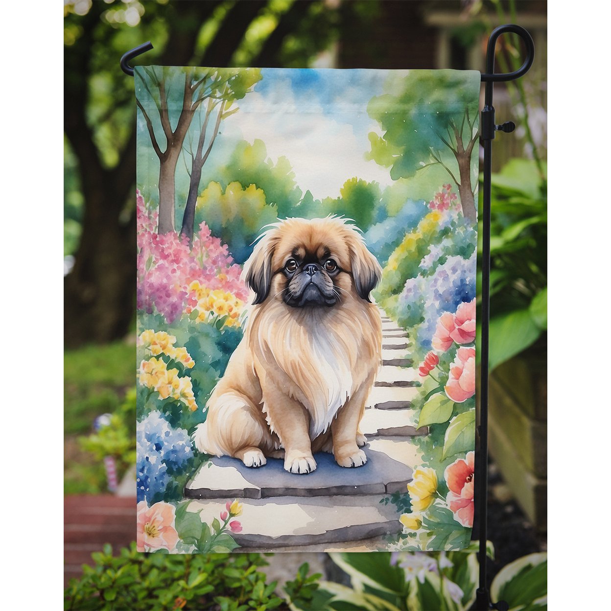 Pekingese Spring Path Garden Flag 11.25 in x 15.5 in