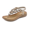 thumbnail image 1 of Sandalias planas de talla grande para vacaciones en la playa, cómodas, con punta redonda, estilo bohemio, con pedrería - 2024, la última moda europea y americana 37, 1 of 5