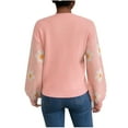 thumbnail image 4 of Fall Sweaters for Women 2022 Daisy Sweater Lantern Sleeve Round Neck Sweater Chunky Knitted Pullover Sweatshirt Shirts Knit Sweater Vintage Christmas Sweater Romper, 4 of 9