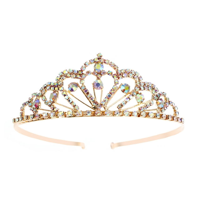 Tiara de novia con cristales brillantes y diamantes de imitación de colores, corona, peineta, tiara de diamantes, tocado de novia (dorado)
