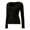 thumbnail image 2 of Women Long Sleeve Scoop Neck Tops Stretch Fitted Casual Tops Tee Slim Fit Fall Going Out Sexy Basic Shirts, 2 of 5