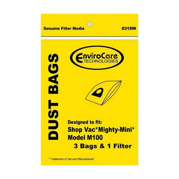Fits For Shop Vac Mighty-Mini M100 3Pk Paper Bags And 1Pk Filter # 831Sw