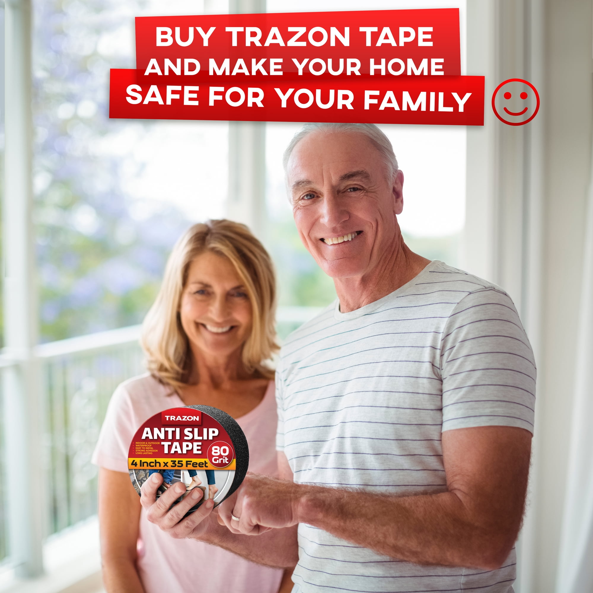 Trazon Clear Anti Slip Tape, 4 Inch x 35 Ft, Non-Slip, Waterproof, Safety for Stairs, Bathtub, Pool