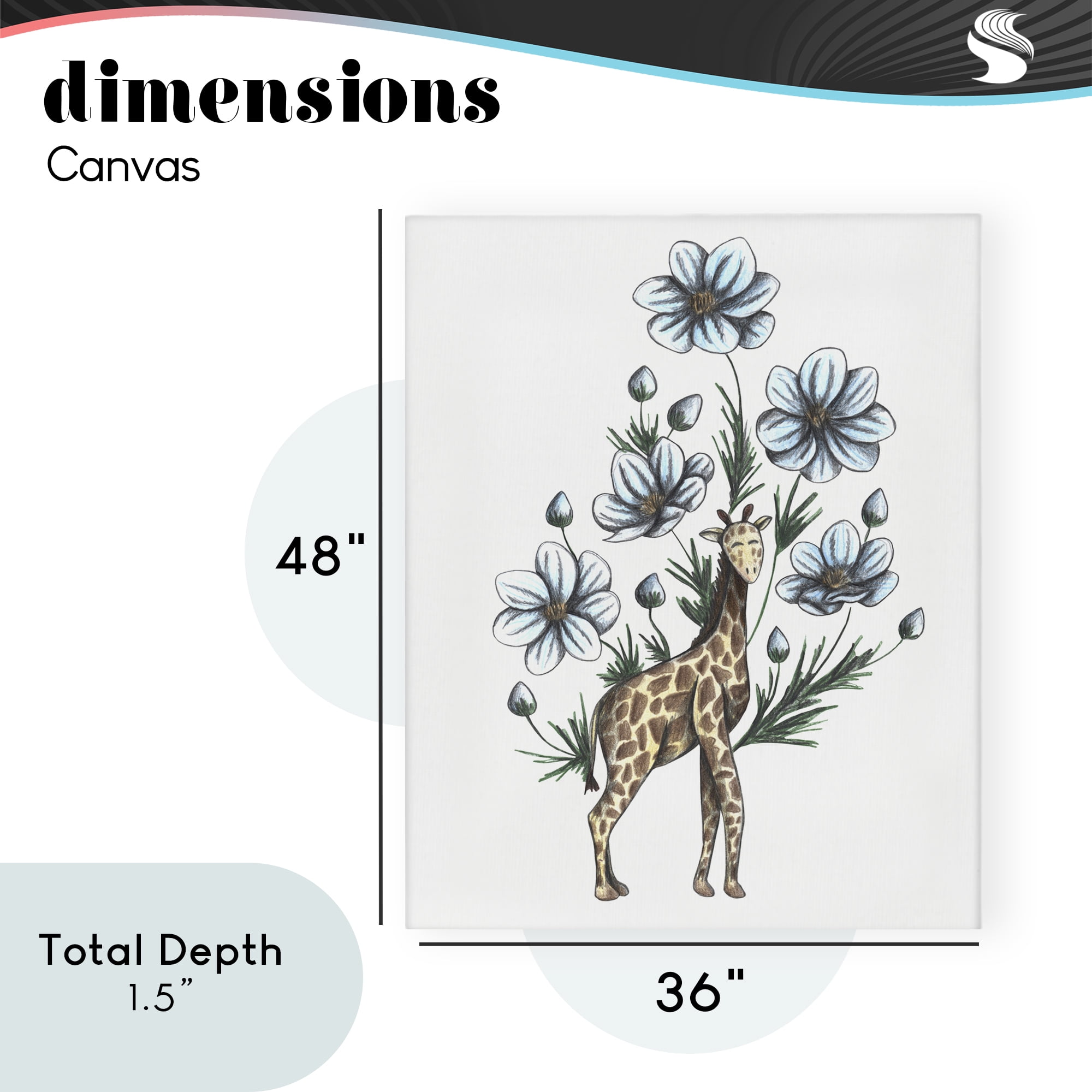 Giraffe with Flower Blossoms Canvas Wall Art, design by Cecilia Battaini