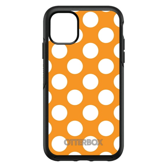 DistinctInk OtterBox Symmetry Custom Case for Apple iPhone 15 (6.1" Screen) - White & Orange Polka Dots - Wireless Charging Compatible