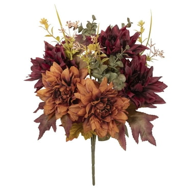 15" Burgundy & Orange Dahlia & Maple Mixed Bush by Ashland® - Fall Floral for Crafts and Home Decor