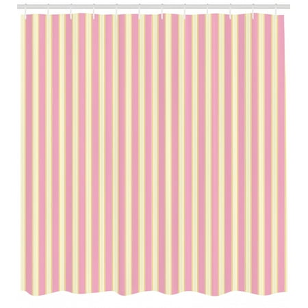Pink And Yellow Shower Curtain Vertically Striped Pattern In
