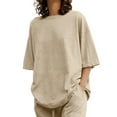 thumbnail image 6 of Baqcunre Women's Belt Pocket Suit with Half-Sleeve O-Neck Top and Wide-Leg Pant Set,Color Khaki,Size S-5XL, 6 of 6
