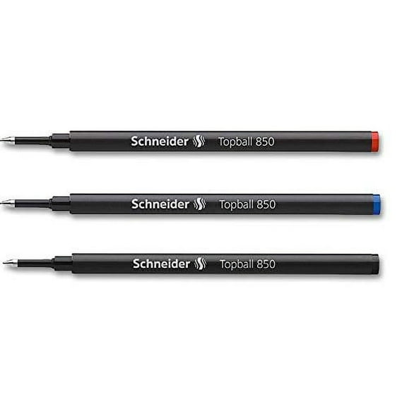 Schneider Topball 850, 0.5 mm Rollerball Refills - 3/pk, 1 each of Red, Black & Blue (Bulk Packed)