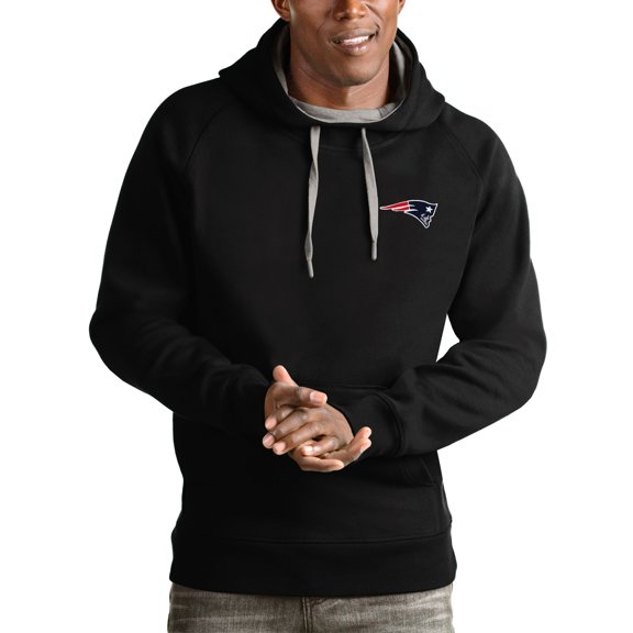 Men's Antigua Black New England Patriots Logo Victory Pullover Hoodie