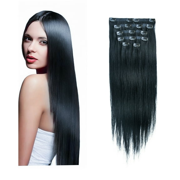 100g 14inch Natural Black Straight Clip in Human Hair Extensions