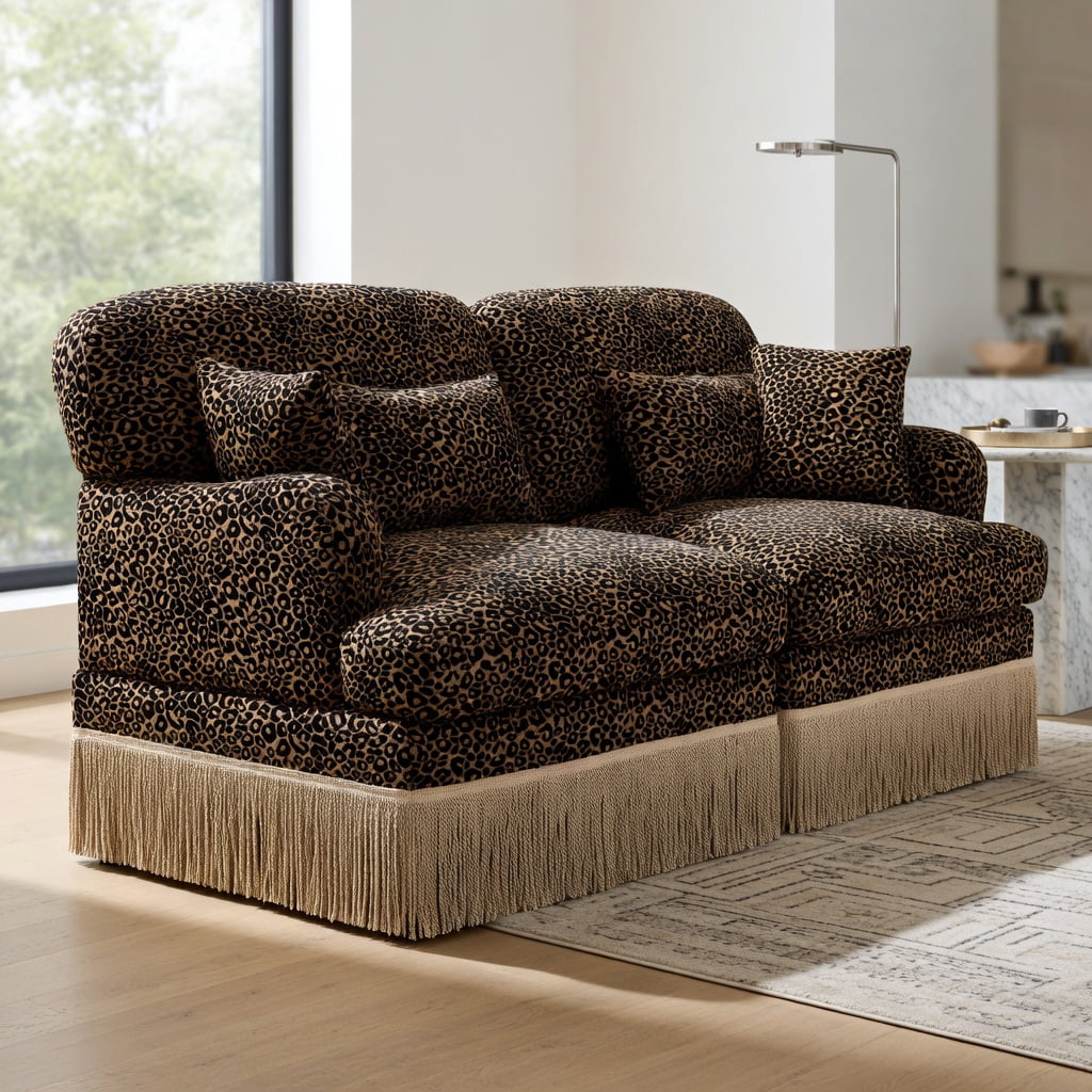 Hommoo 100" Modern Leopard Print Chenille 3-Seat Modular Sectional Sofa with Tassel Trim, Ergonomic Deep Seat & Easy Snap-Together Assembly, Brown