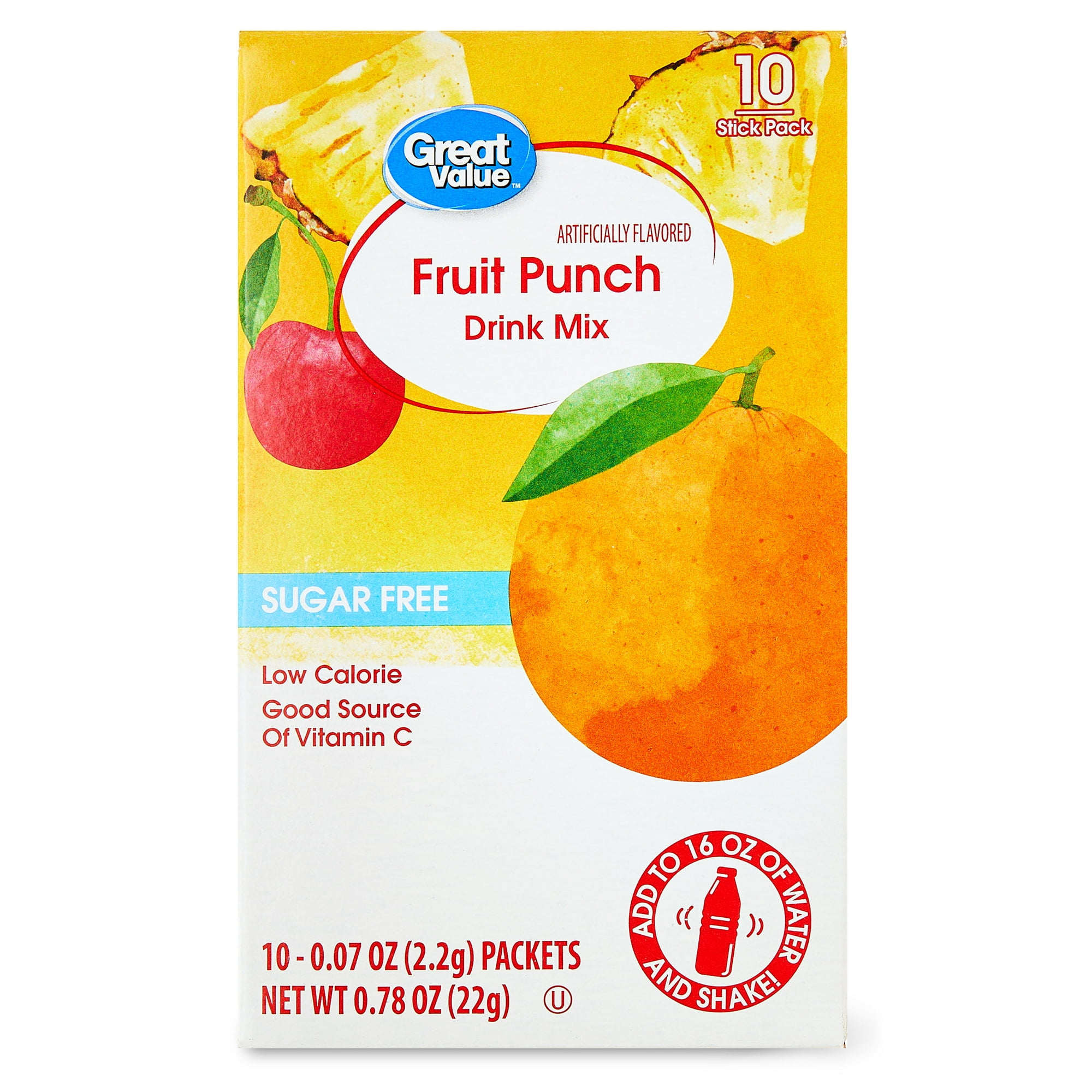 Great Value Sugar-Free Fruit Punch Drink Mix, 0.78 oz, 10 Count