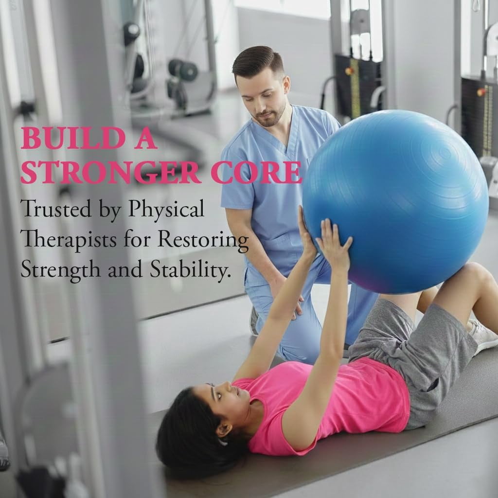 Premium Fitness Ball with Strap – Stability, Core Strength & Balance Trainer for Home Gym & Physical Therapy, Anti-Burst & Non-Slip Exercise Ball,65cm