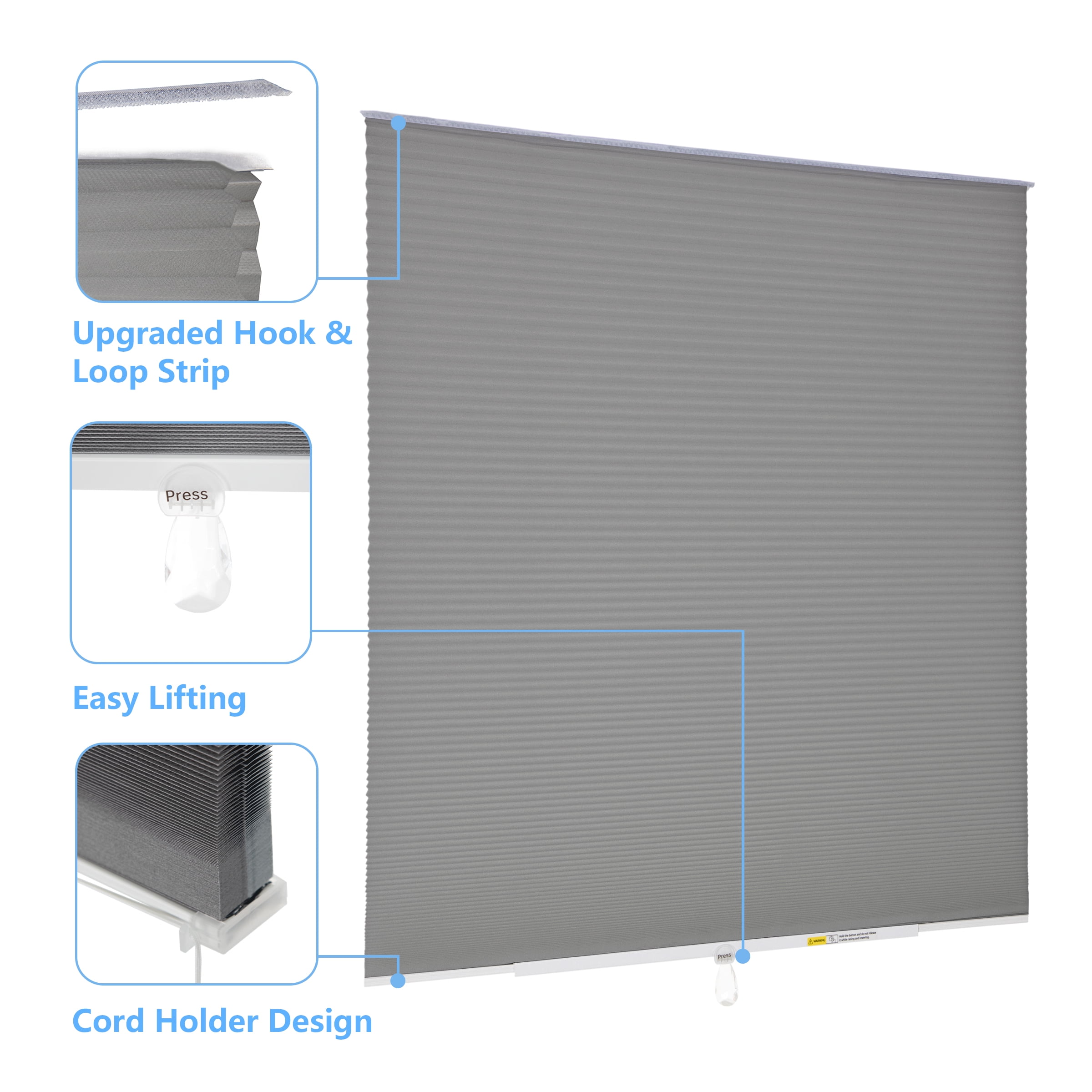 Yoshade Blackout Cellular Window Shades - Easy Install, Customizable Honeycomb Blinds for Room Darkening & Thermal Insulation - No Tools Required (Grey, 39 x 64)