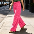 thumbnail image 4 of Womens Polka Dot Pants High Waist Pleated Wide Leg Summer Casual Flowy Lounge Trousers with Pockets for Travel,Hot Pink,M, 4 of 6