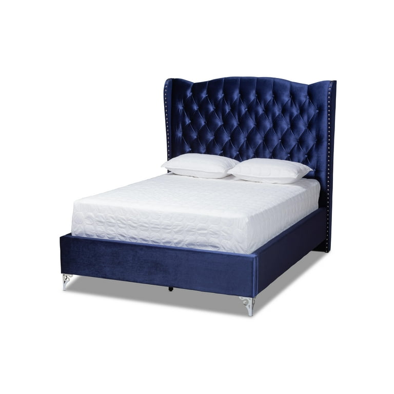 Baxton Studio Hanne Glam and Luxe Purple Blue Velvet Fabric Upholstered King Size Wingback Bed Baxton Studio Hanne Glam and Luxe Purple Blue Velvet Fabric Upholstered King Size Wingback Bed