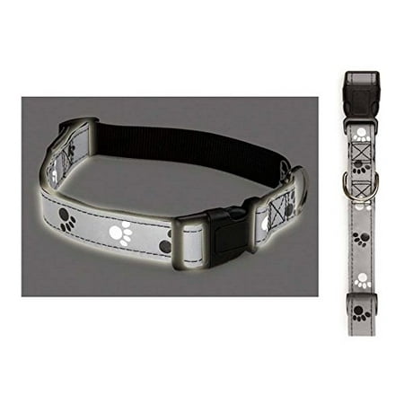 Grey & Black Reflective Pawprint Dog Collars - Great for Nighttime Safe Walks ! (xSmall - 6 to 10