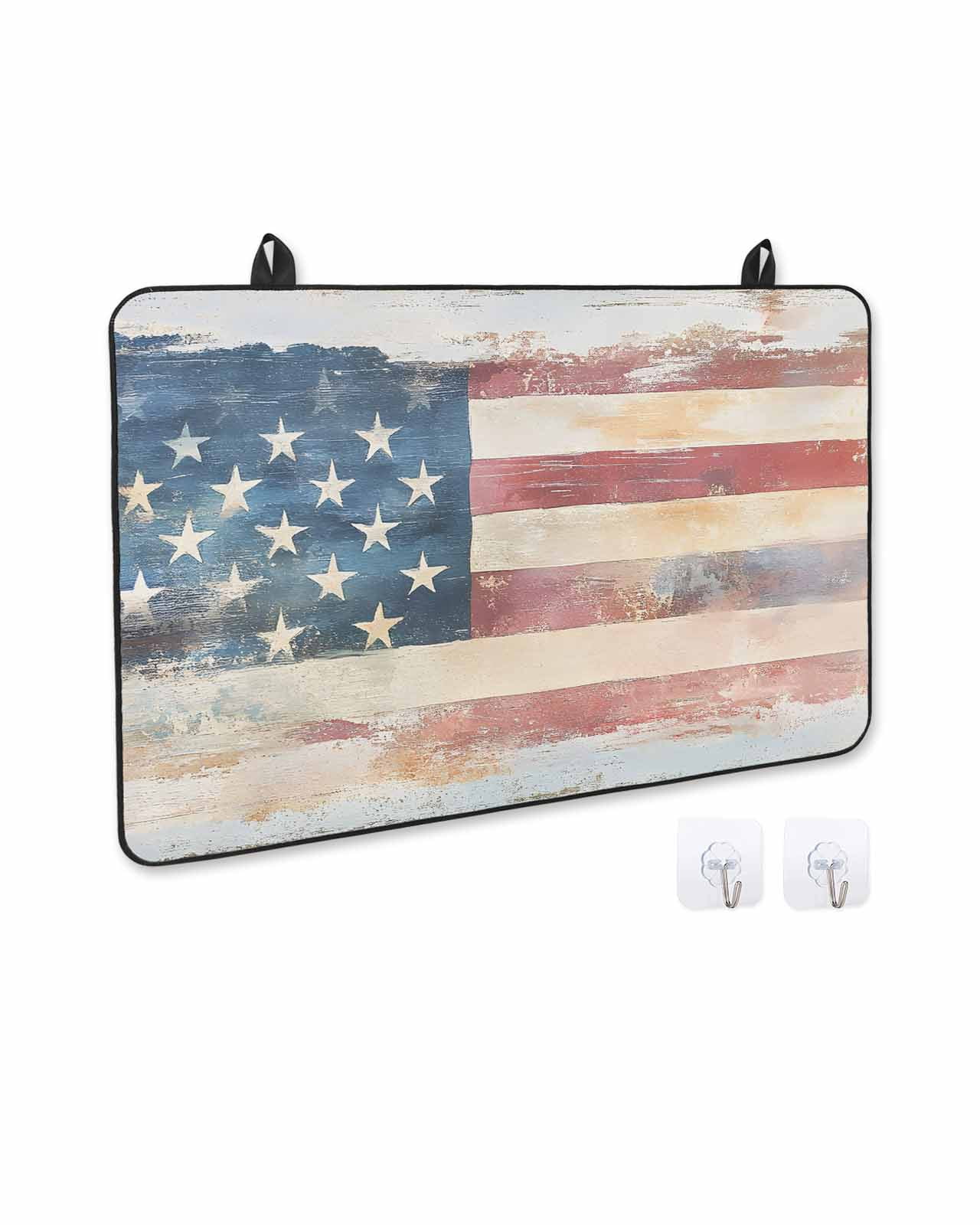 nqOlkjepod Large Induction Cooktop Protector Mat 31"x24", American Flag Stove Top Covers for Electric Stove, Rustic Star Stripes USA Flag Retro Stove Burner Cover Mats, Glass Top Stove Cover