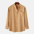 thumbnail image 2 of IROINNID On Sale Button Down Shirts for Men Autumn And Winter Stand Collar Long Sleeve Solid Color Cotton Linen Shirt Top,Brown, 2 of 9