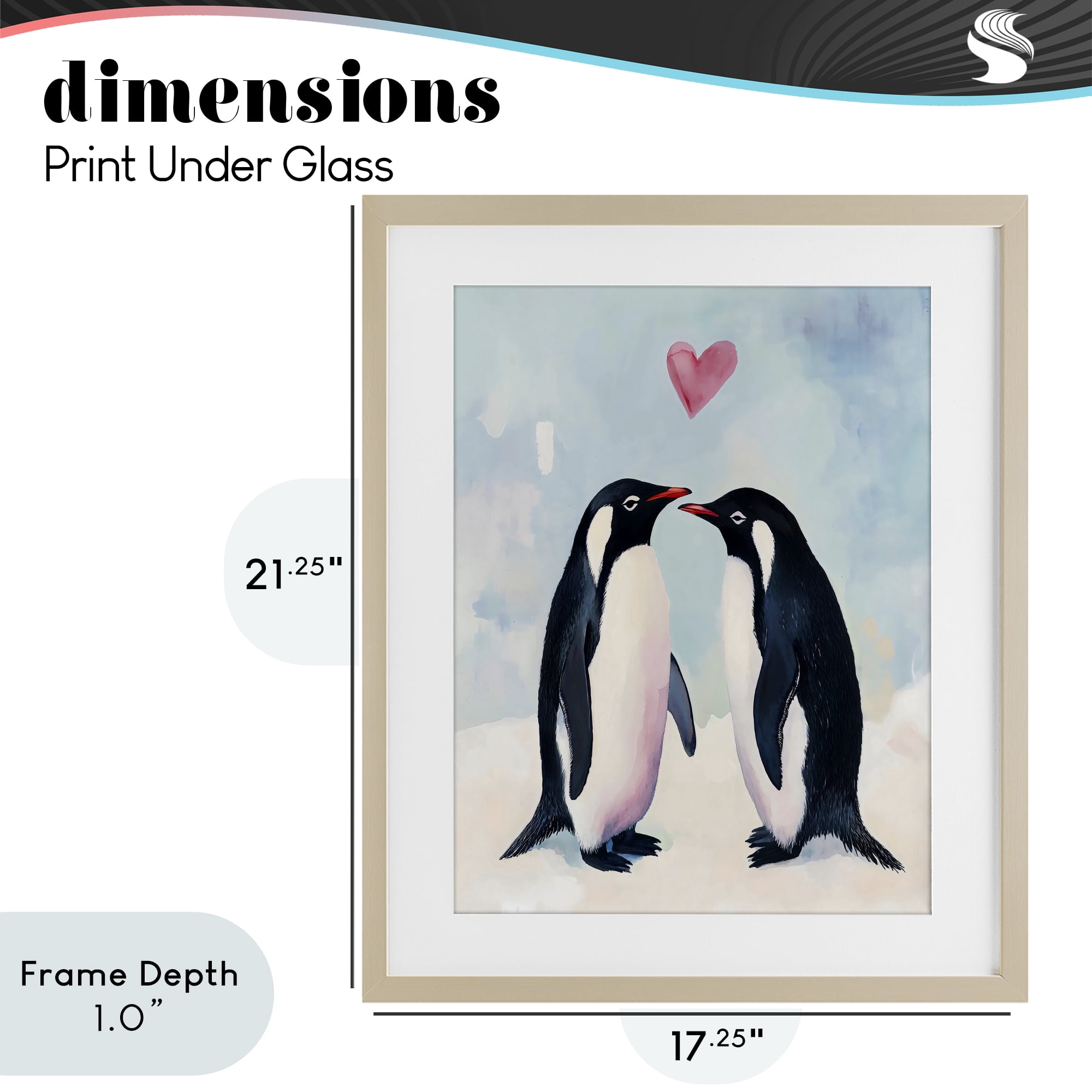 Stupell Industries Penguin Love with Heart Birch Framed Print Under Glass, design by The Prints Vibe
