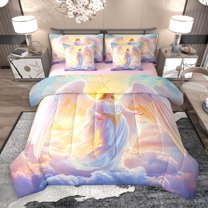 jejeloiu God 7 Pieces Bedding Comforter Set,Merry Christmas Full Bedding Set,Pink White Fitted Sheet Flat Sheet For Girls,Luxury Bedroom Decor Reversible