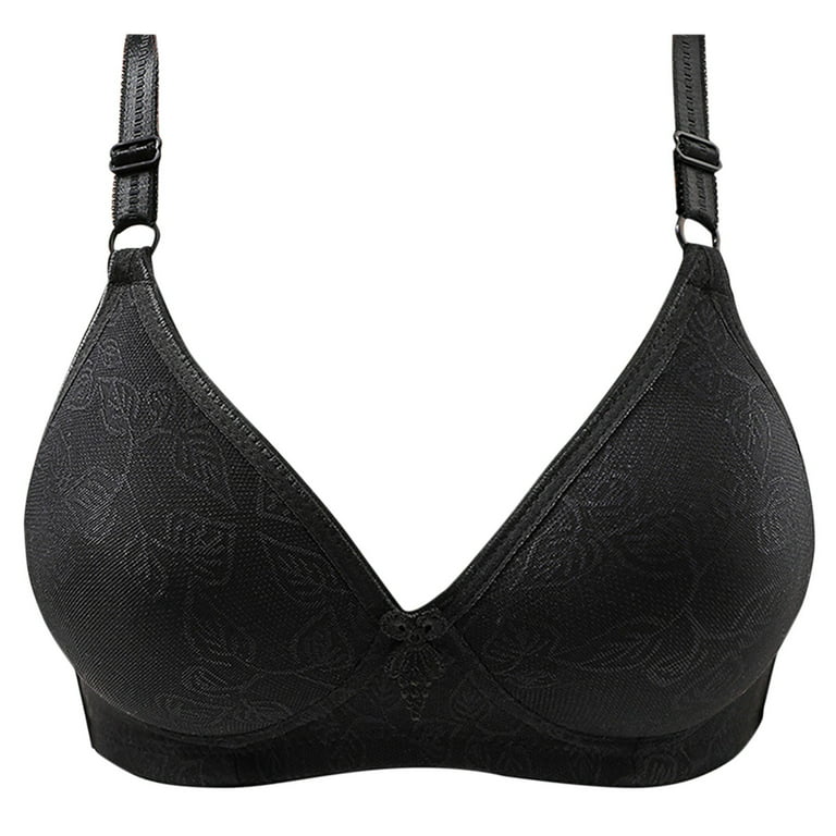 Old Lady Thin Wirefree Bras Full Coverage Underwear Lace Sexy Bralette  Everyday Bras for Middle Elderly Women (Color : Black, Size : 90/40BC)