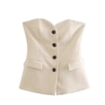 thumbnail image 1 of TRAFZA, traje de pantalón liso elegante para mujer, camisetas sin tirantes sexis con botón frontal + pantalón con abertura lateral, conjuntos de ropa de calle de moda femenina, 1 of 5