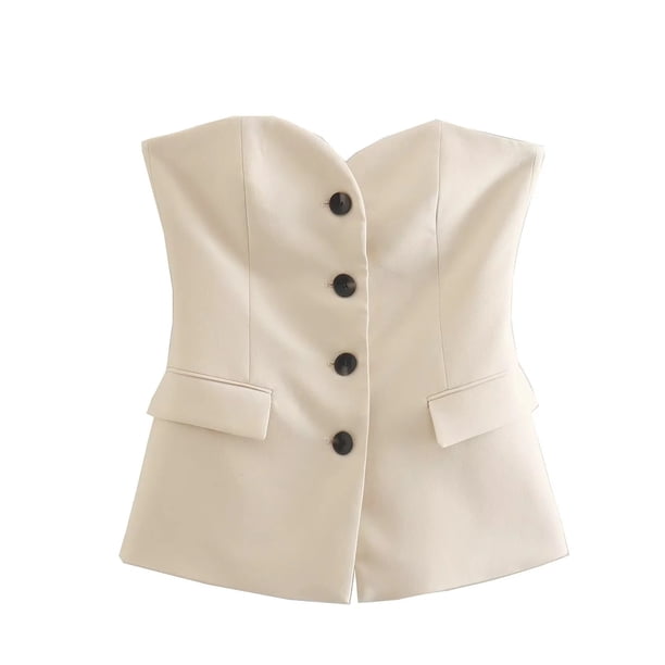 TRAFZA, traje de pantalón liso elegante para mujer, camisetas sin tirantes sexis con botón frontal + pantalón con abertura lateral, conjuntos de ropa de calle de moda femenina