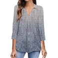 thumbnail image 3 of Camisetas de manga 3/4 con cuello en V para mujer 2023 - Tops tipo túnica de negocios con estampado floral - Blusas de trabajo sueltas informales y elegantes, 3 of 5