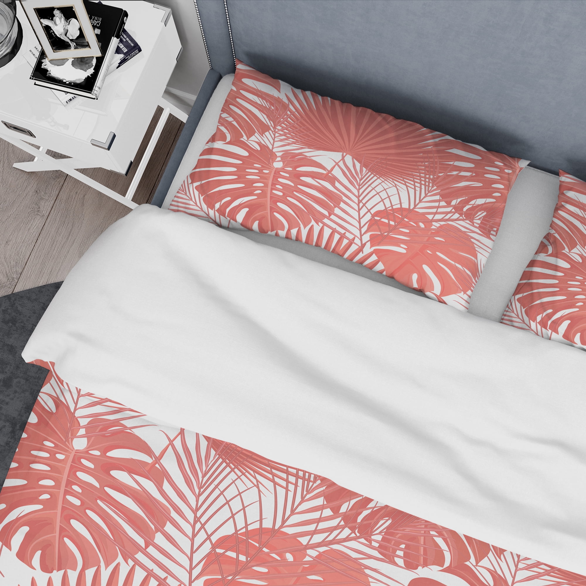 Designart 'Tropical Retro Foliage Coral I' Mid-Century Modern Duvet Cover Set