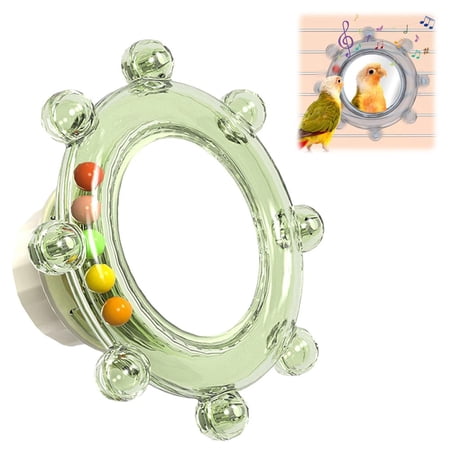 Bird Toys for Cage, Interactive Mirror with Rotating Sound Wheel, Colorful Chew Training Toy for Parakeets, Budgies, Cockatiels and Lovebirds