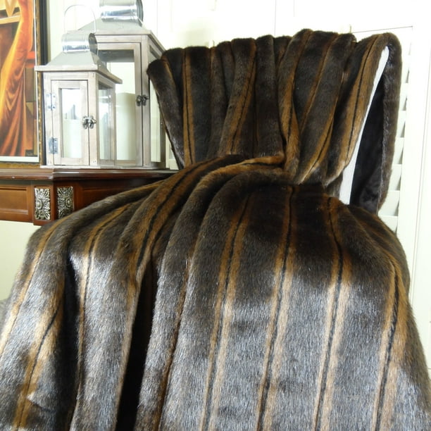 Thomas Collection Light And Dark Brown Mink Faux Fur Throw Blanket