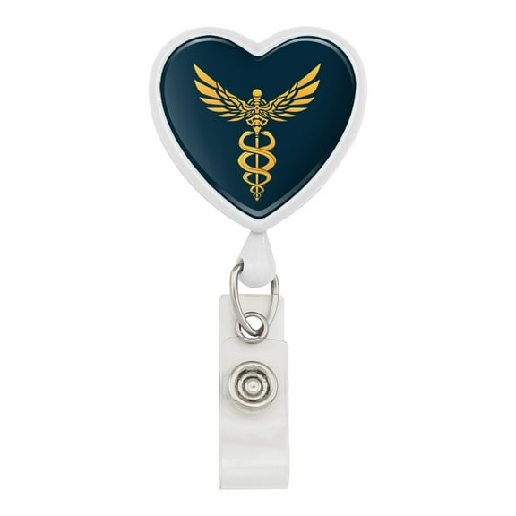 Caduceus Medical Symbol Doctor Nurse EMT Heart Lanyard Retractable Reel Badge ID Card Holder